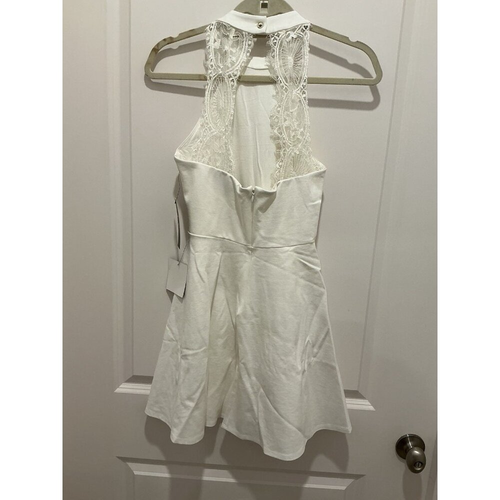 Lulus Dress Medium Hometown Girl Halter White Lace Skater Stretch Knit NWT - Picture 4 of 12